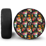 Blossom Flowers Skull Pattern Print Tire Cover With Camera Hole