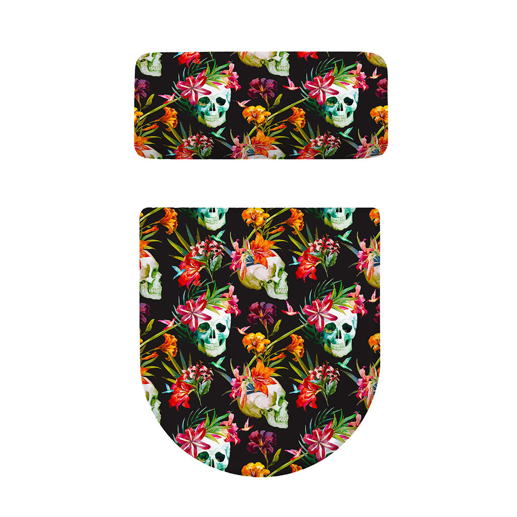 Blossom Flowers Skull Pattern Print Toilet Lid And Tank Cover Set