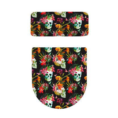 Blossom Flowers Skull Pattern Print Toilet Lid And Tank Cover Set