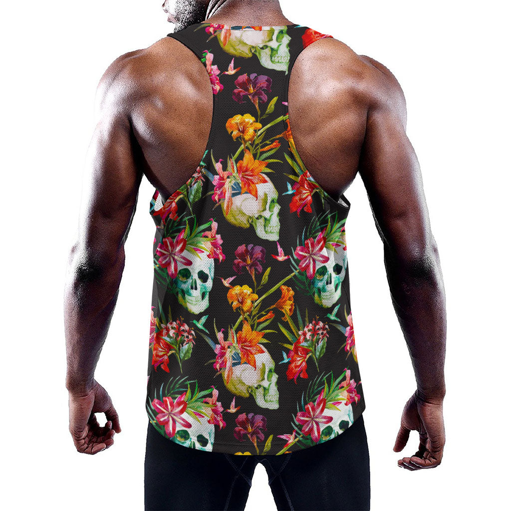 Blossom Flowers Skull Pattern Print Training Tank Top