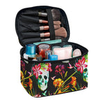 Blossom Flowers Skull Pattern Print Travel Makeup Bag