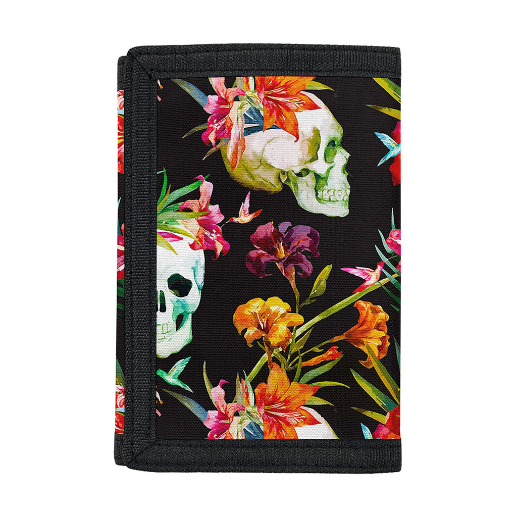 Blossom Flowers Skull Pattern Print Trifold Wallet
