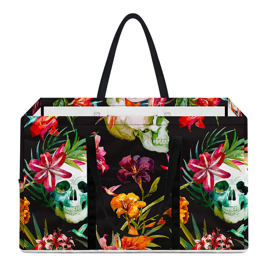 Blossom Flowers Skull Pattern Print Utility Tote Bag
