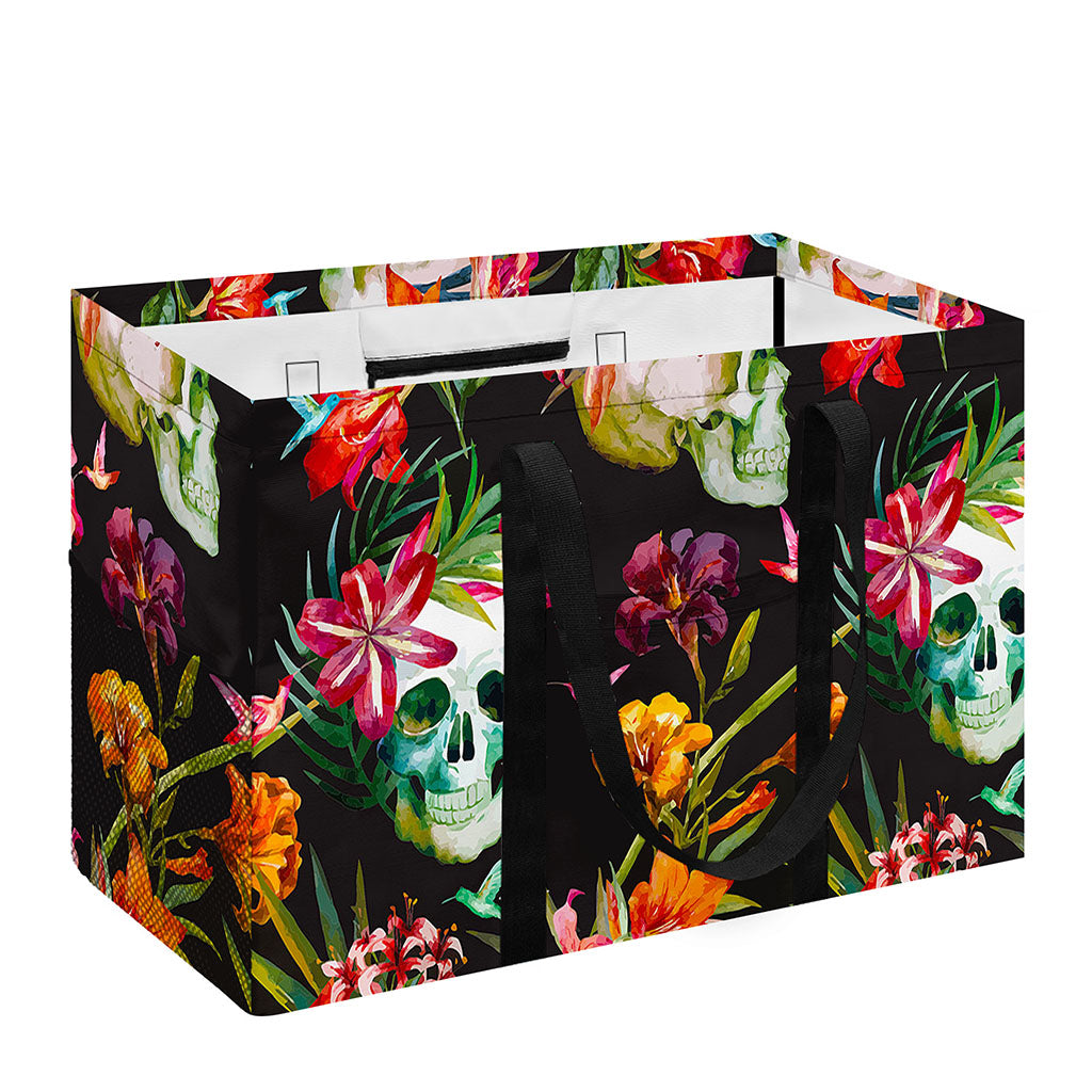 Blossom Flowers Skull Pattern Print Utility Tote Bag