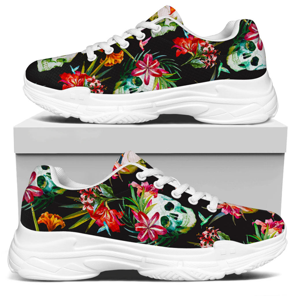 Blossom Flowers Skull Pattern Print White Chunky Shoes