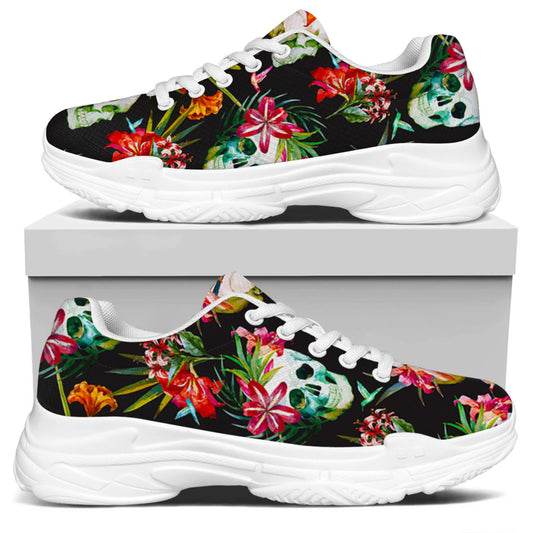 Blossom Flowers Skull Pattern Print White Chunky Shoes