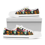 Blossom Flowers Skull Pattern Print White Low Top Sneakers