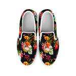 Blossom Flowers Skull Pattern Print White Slip On Sneakers