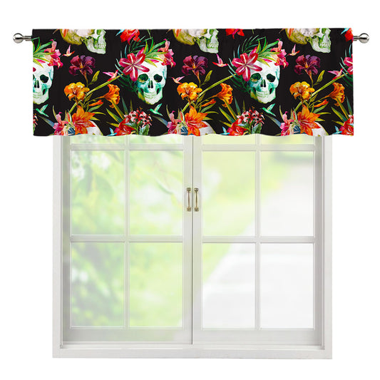 Blossom Flowers Skull Pattern Print Window Valance
