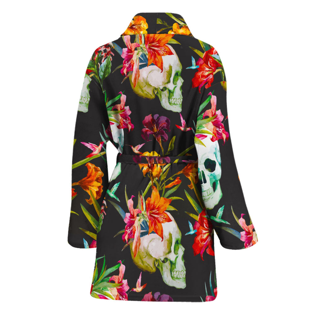 Blossom Flowers Skull Pattern Print Women's Bathrobe