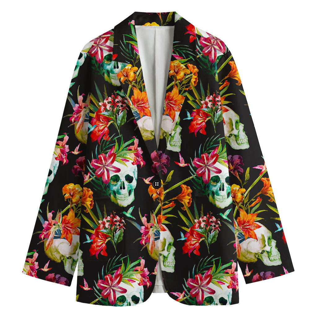 Blossom Flowers Skull Pattern Print Women's Blazer