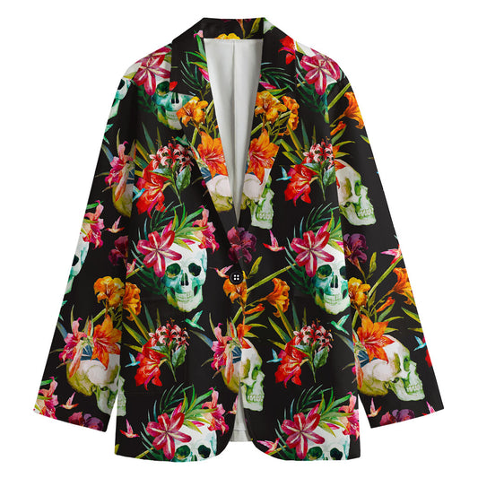 Blossom Flowers Skull Pattern Print Women's Blazer