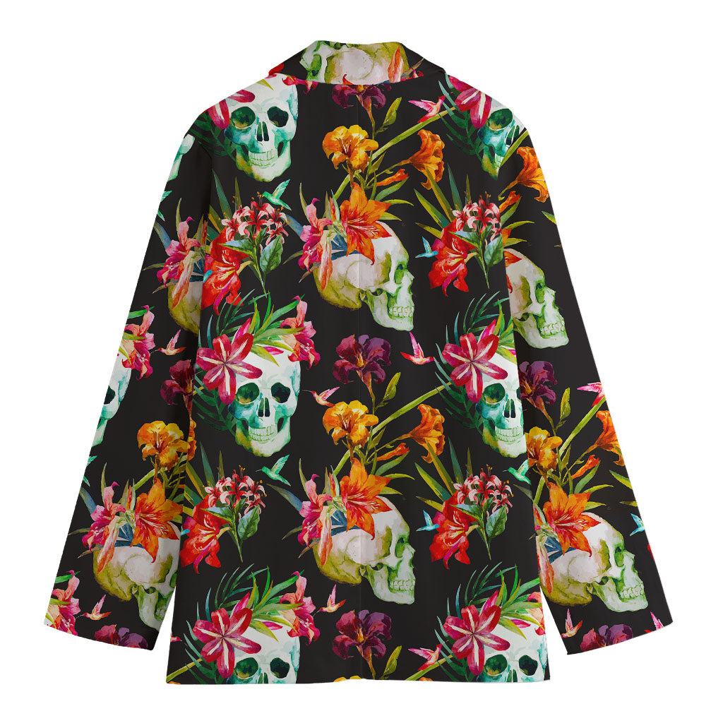 Blossom Flowers Skull Pattern Print Women's Blazer