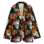 Blossom Flowers Skull Pattern Print Women's Cotton Blazer