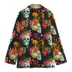 Blossom Flowers Skull Pattern Print Women's Cotton Blazer