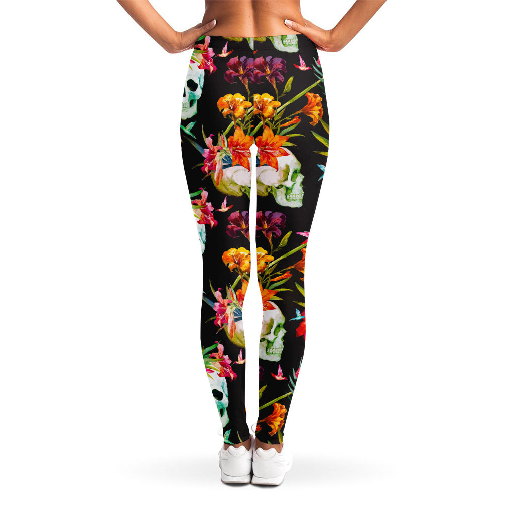 Blossom Flowers Skull Pattern Print Women's Leggings