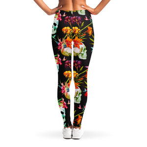 Blossom Flowers Skull Pattern Print Women's Leggings