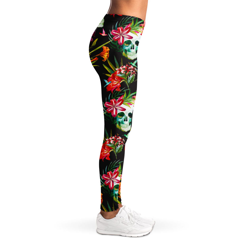 Blossom Flowers Skull Pattern Print Women's Leggings