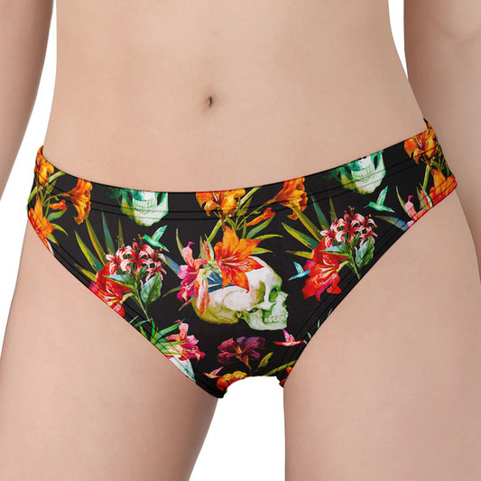 Blossom Flowers Skull Pattern Print Women's Panties