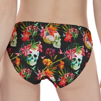 Blossom Flowers Skull Pattern Print Women's Panties