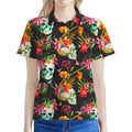 Blossom Flowers Skull Pattern Print Women's Polo Shirt