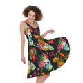 Blossom Flowers Skull Pattern Print Sleeveless Knee Length Dress