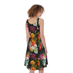 Blossom Flowers Skull Pattern Print Women's Sleeveless Dress