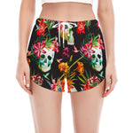 Blossom Flowers Skull Pattern Print Women's Split Running Shorts