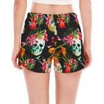 Blossom Flowers Skull Pattern Print Women's Split Running Shorts