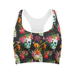 Blossom Flowers Skull Pattern Print Women's Sports Bra