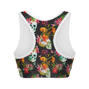 Blossom Flowers Skull Pattern Print Women's Sports Bra