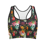 Blossom Flowers Skull Pattern Print Women's Sports Bra