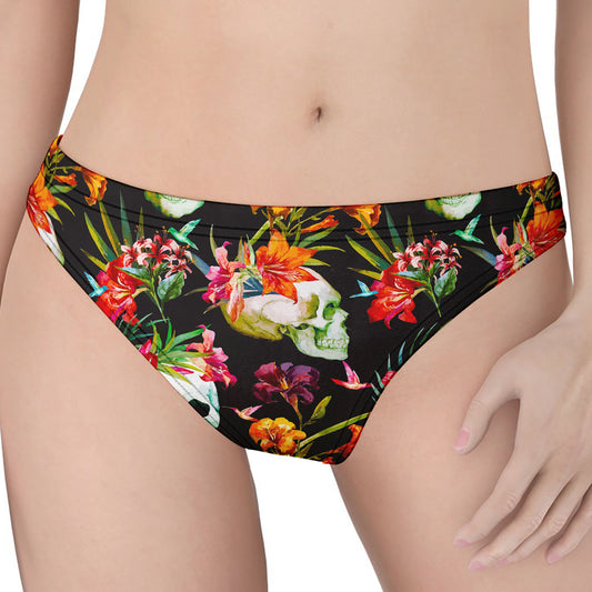 Blossom Flowers Skull Pattern Print Women's Thong