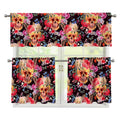 Blossom Peony Skull Pattern Print 3 Piece Kitchen Curtains