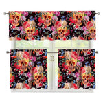 Blossom Peony Skull Pattern Print 3 Piece Kitchen Curtains