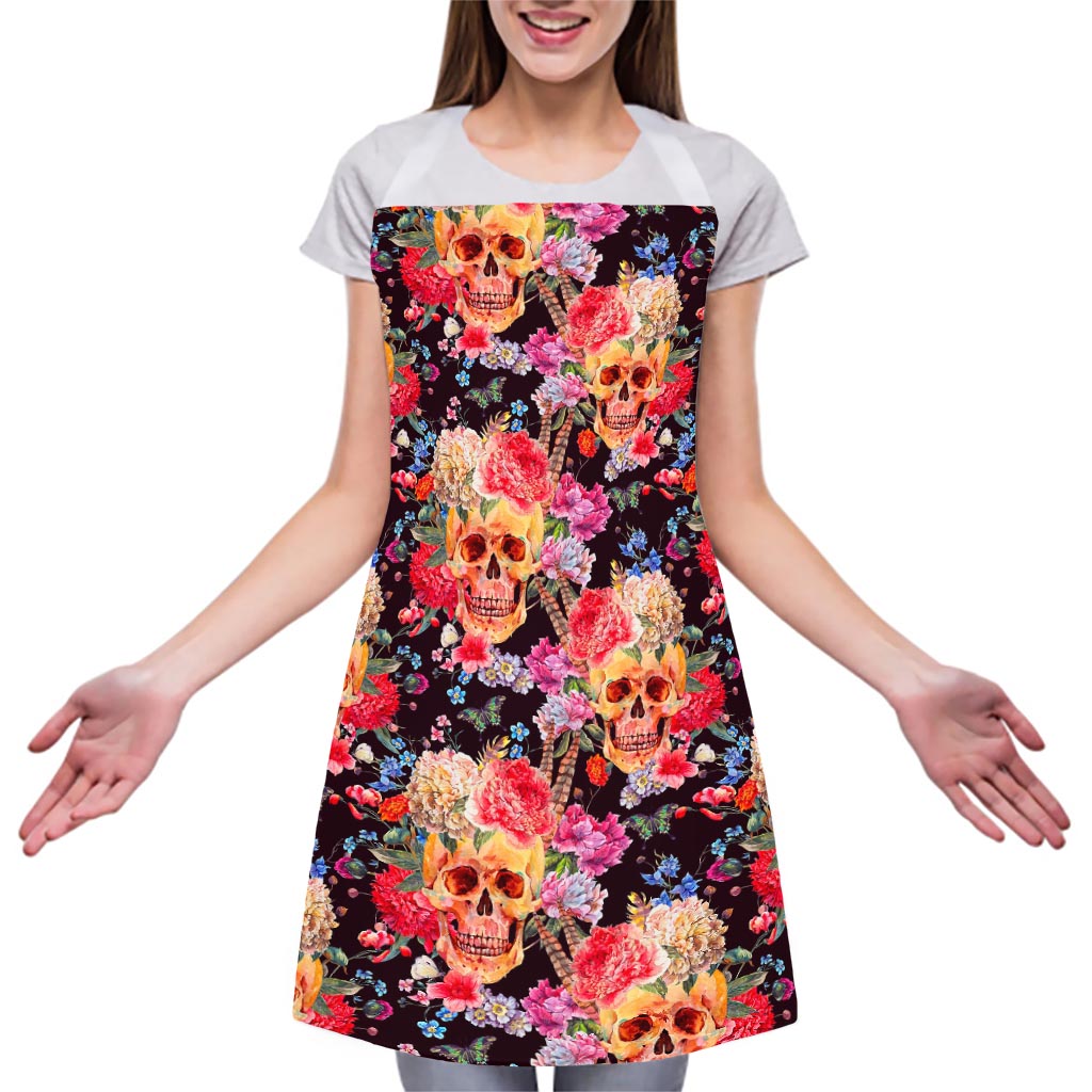 Blossom Peony Skull Pattern Print Adjustable Apron