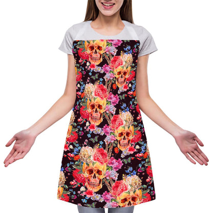 Blossom Peony Skull Pattern Print Adjustable Apron
