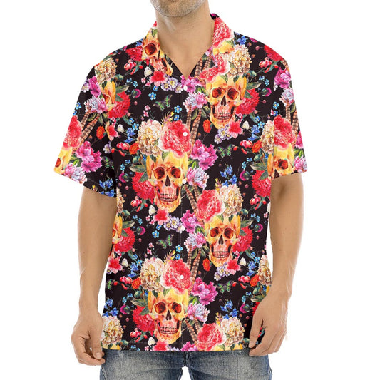 Blossom Peony Skull Pattern Print Aloha Shirt