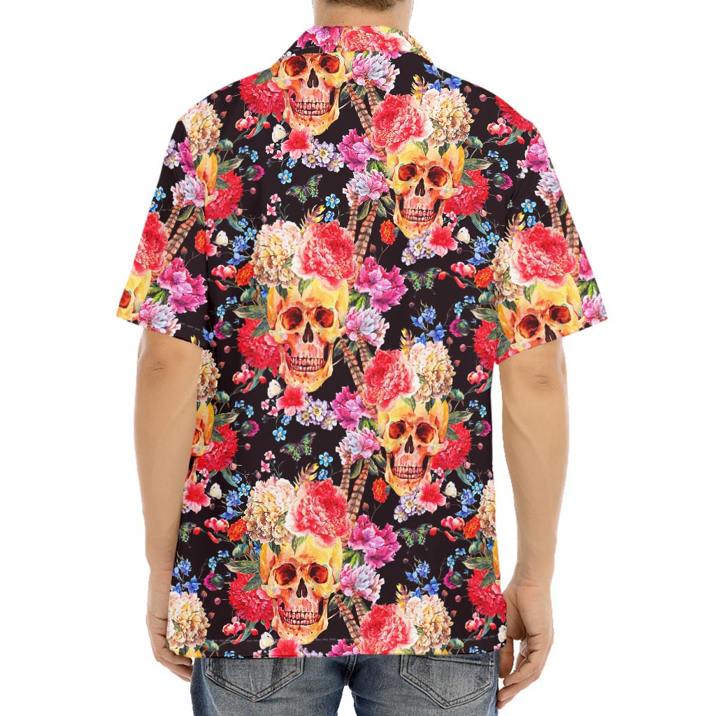 Blossom Peony Skull Pattern Print Aloha Shirt