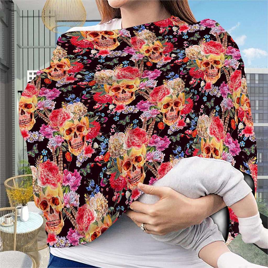 Blossom Peony Skull Pattern Print Baby Seat Cover