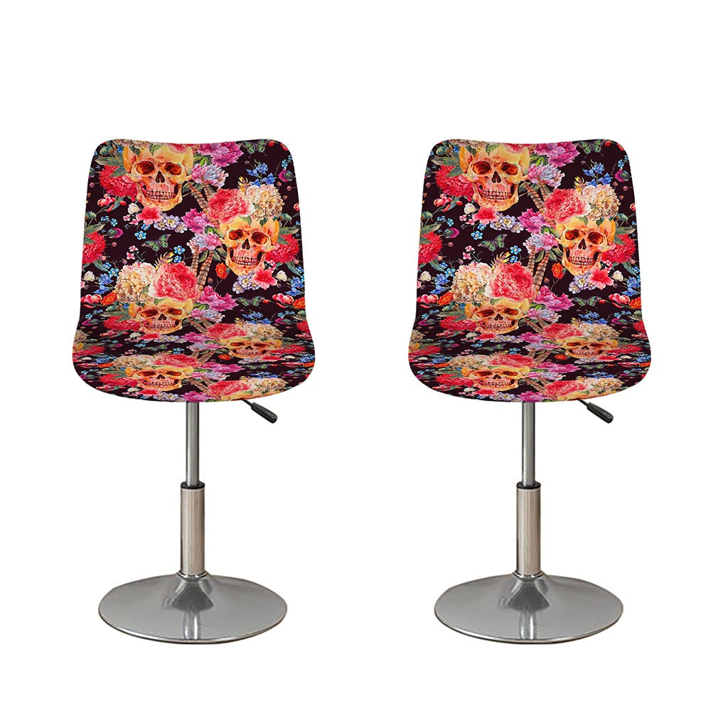 Blossom Peony Skull Pattern Print Bar Stool Covers