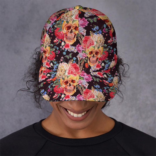 Blossom Peony Skull Pattern Print Baseball Cap