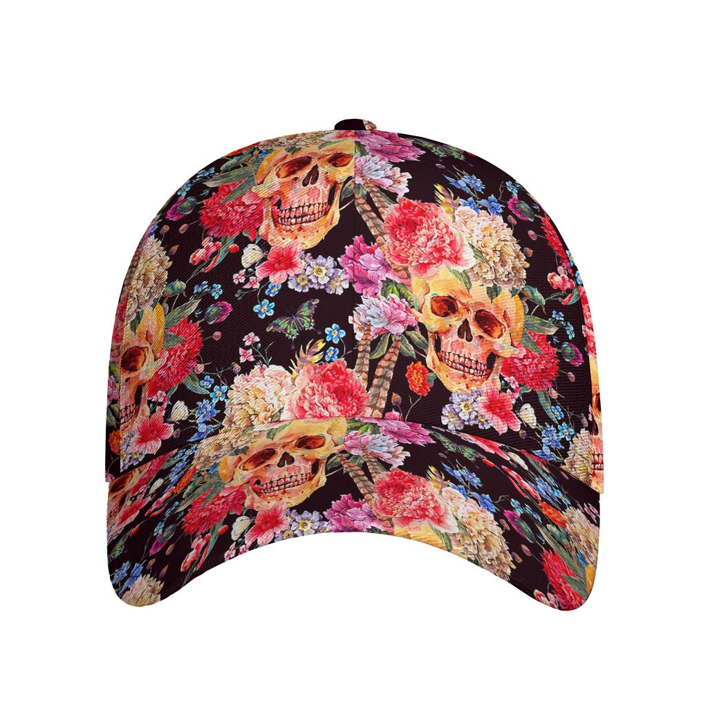 Blossom Peony Skull Pattern Print Baseball Cap