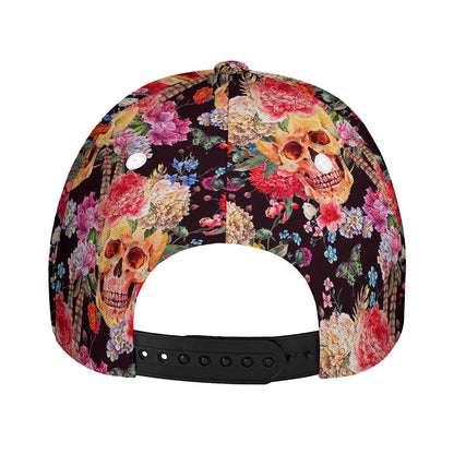 Blossom Peony Skull Pattern Print Baseball Cap