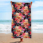 Blossom Peony Skull Pattern Print Beach Towel