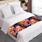 Blossom Peony Skull Pattern Print Bed Runner
