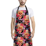 Blossom Peony Skull Pattern Print Bib Apron With Pocket