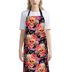 Blossom Peony Skull Pattern Print Bib Apron With Pocket