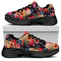 Blossom Peony Skull Pattern Print Black Chunky Shoes