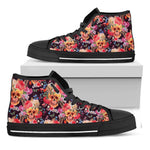 Blossom Peony Skull Pattern Print Black High Top Sneakers